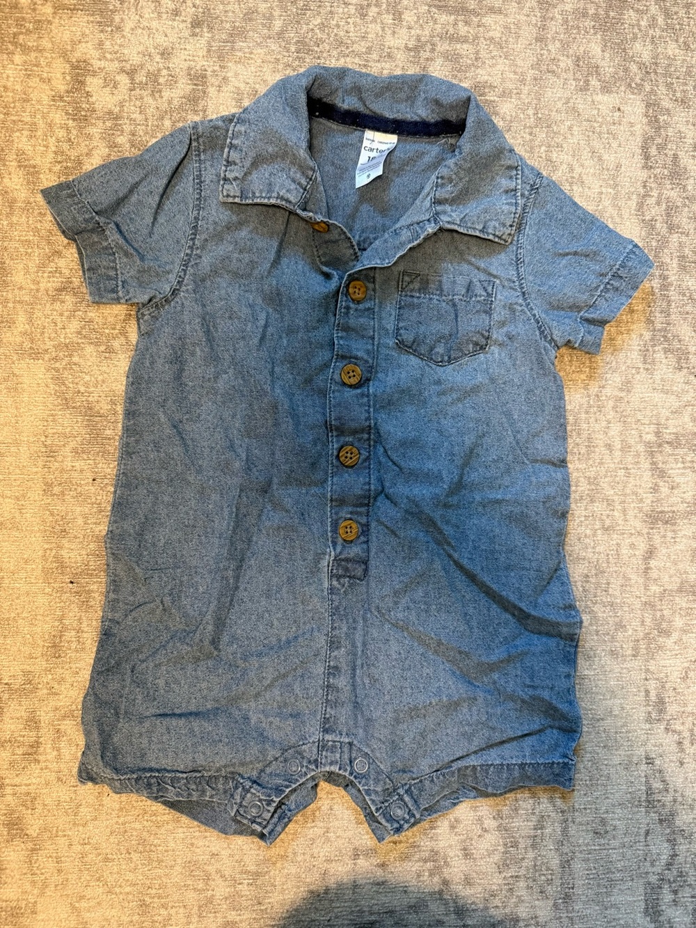 Carter's Denim Blue Short Sleeve One-Piece Romper